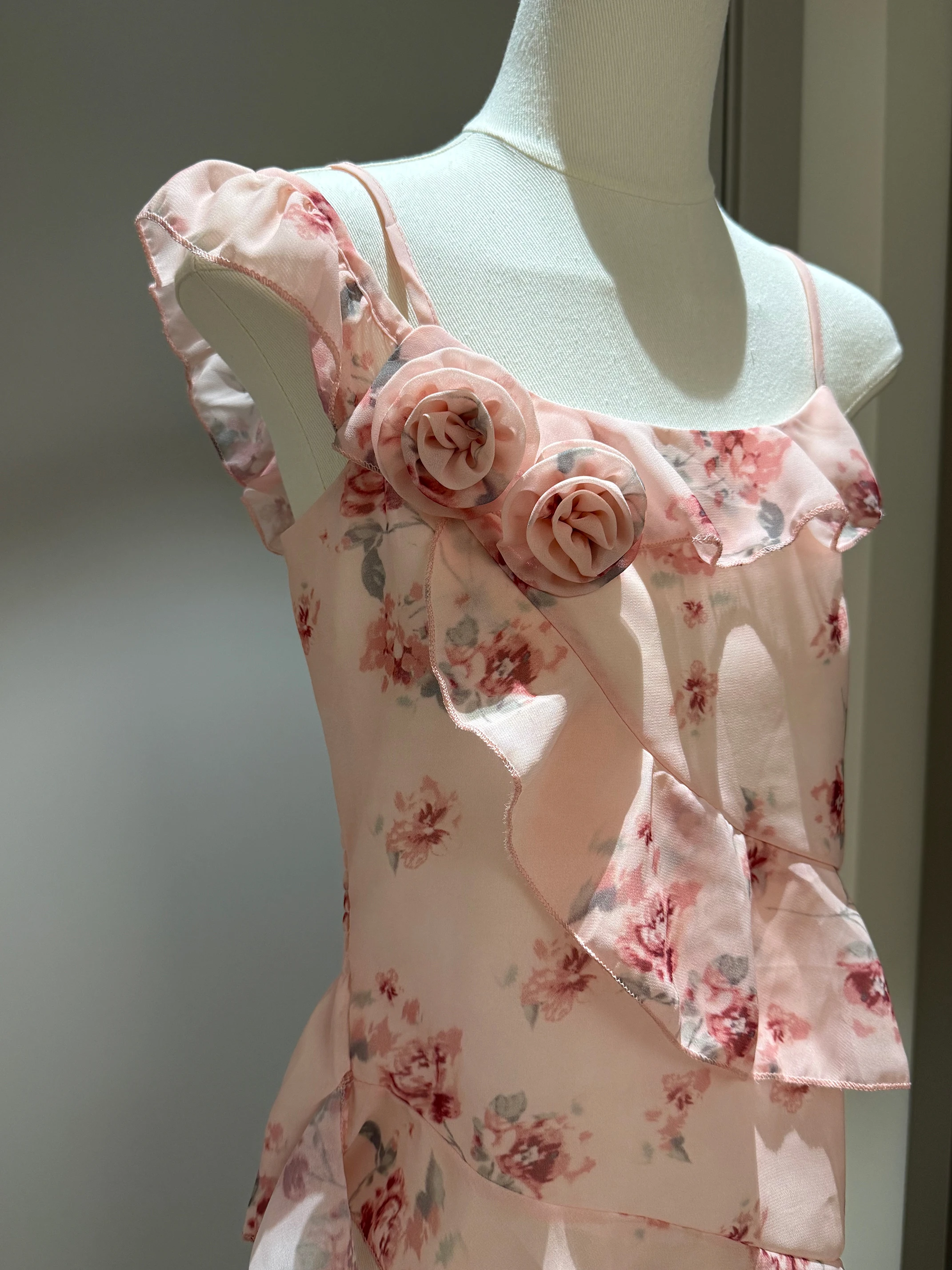 الأحمر الأزهار طباعة غير المتكافئة هيم حزام سترة المرأة الصيف سليم صالح oulder Bared بلوزة من الشيفون الكورية Sle تخفيف Faion #3