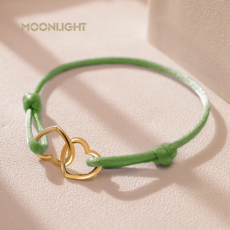 MOONLIGHT-pulsera con colgante de corazón y Cuerda de seda para mujer, brazalete ajustable, joyería a la moda, 14 colores