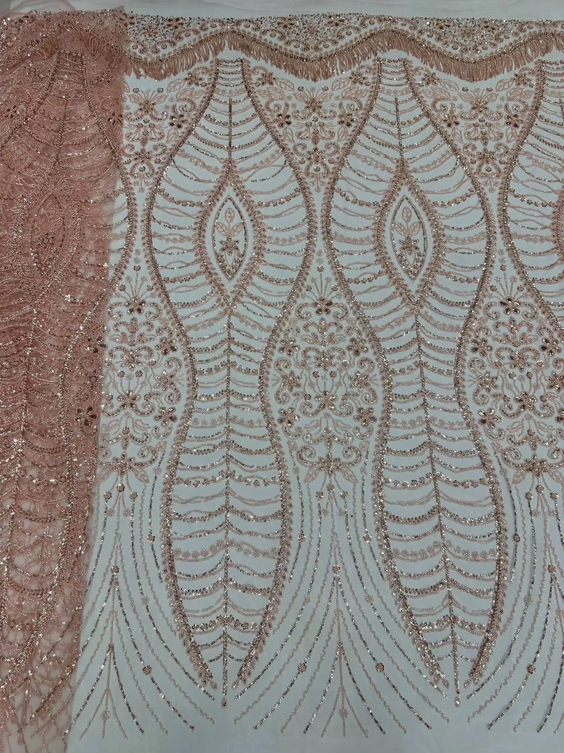 Luxury African Sequins Lace Fabric 5 Yards Lace Beaded Tulle Lace Fabric Embroidered Nigeria Fabric for Wedding Dress