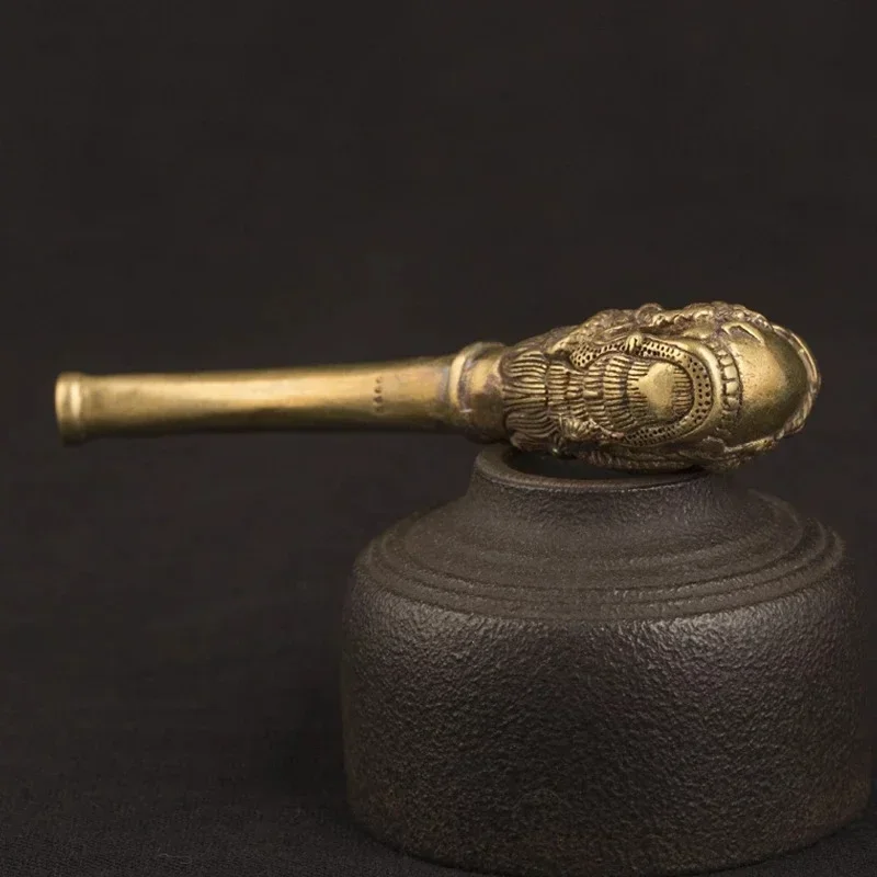 Vintage Brass Dragon Pattern Bent Smoking Tobacco Pipe Accessories Chinese Traditional Pure Copper Cigarette Holder Collections - Image 3