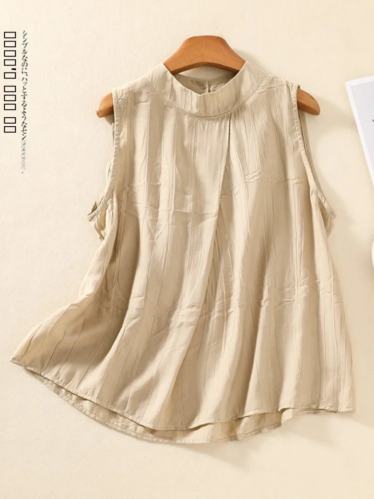 

Summer Thin Texture Svel Stand Collar irt Women's Artistic Casual Overhead Slimming Ele Top