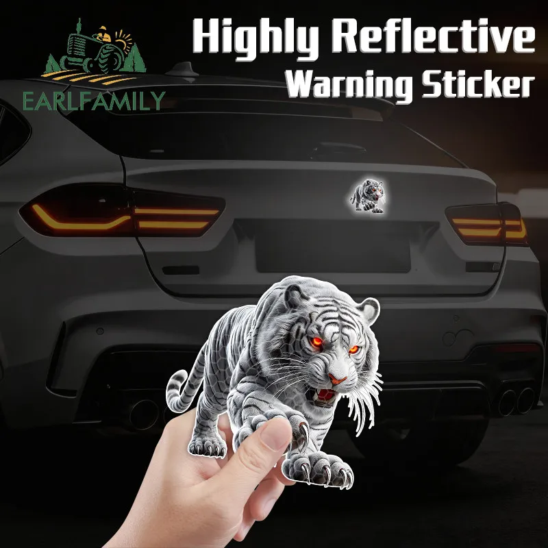 EARLFAMILY Mecha Tiger Reflective Car Stickers Waterproof Helmet Rear Windshield Truck Decals Scratch-Proof Personality Decor