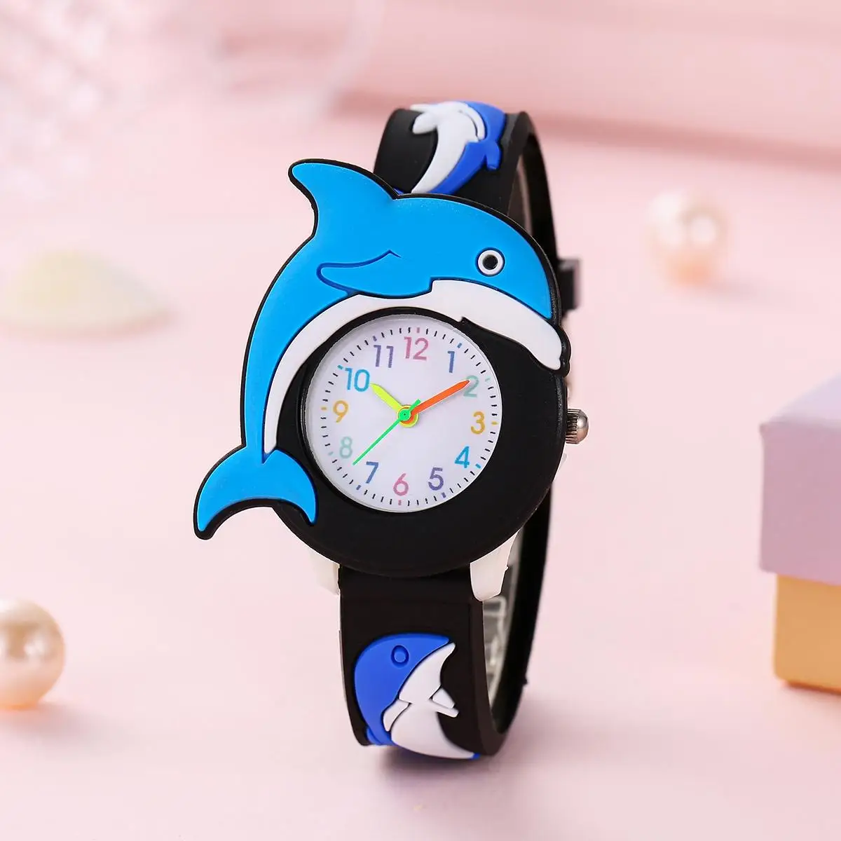 Cartoon Children's Watch Silicone 3D Student Cute Quartz Watch Dolphin Pattern Watch