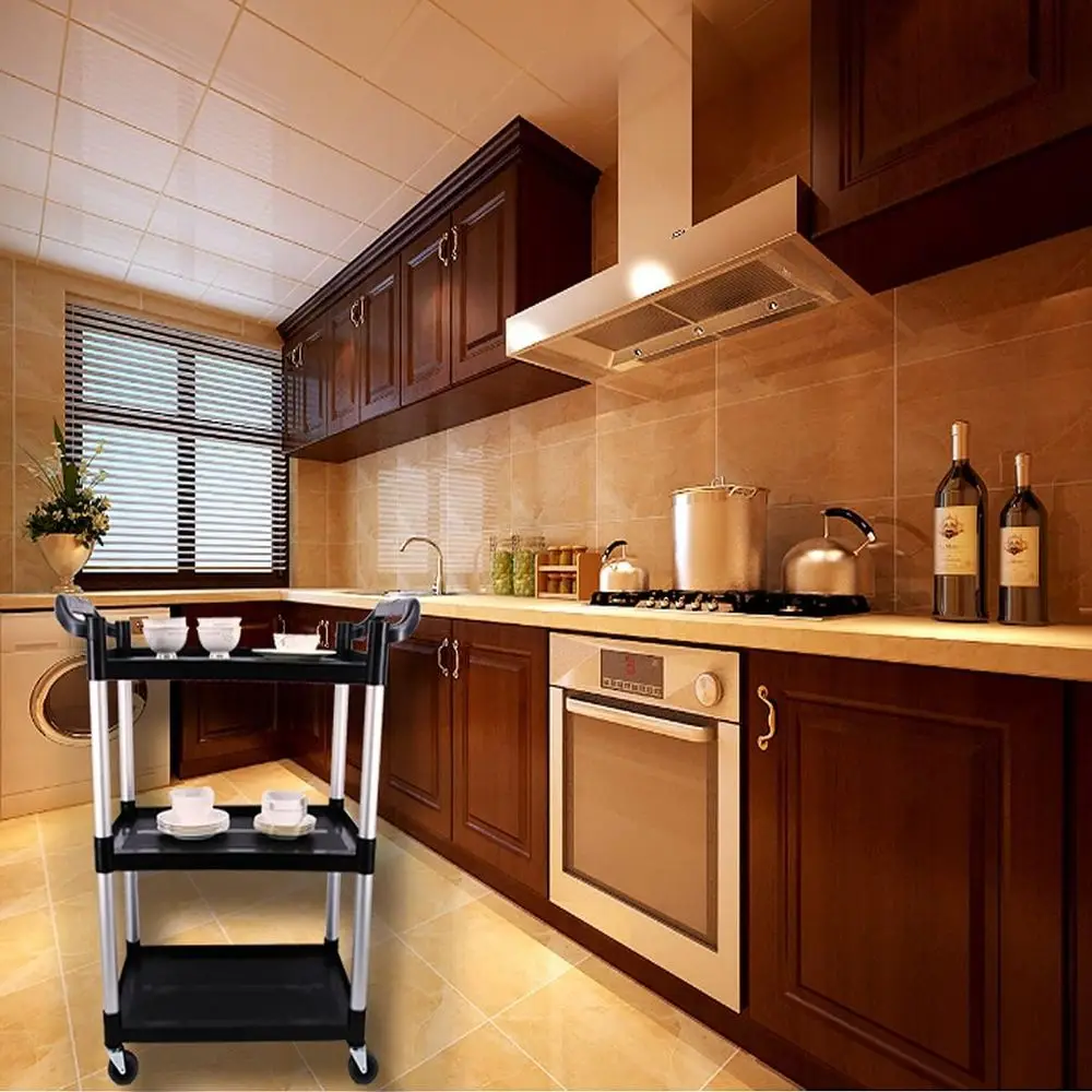 Carrinho utilitário com fechadura para serviço pesado com rodas, capacidade de 390 libras, ideal para restaurante, casa, escritório, cozinha e oficina, preto