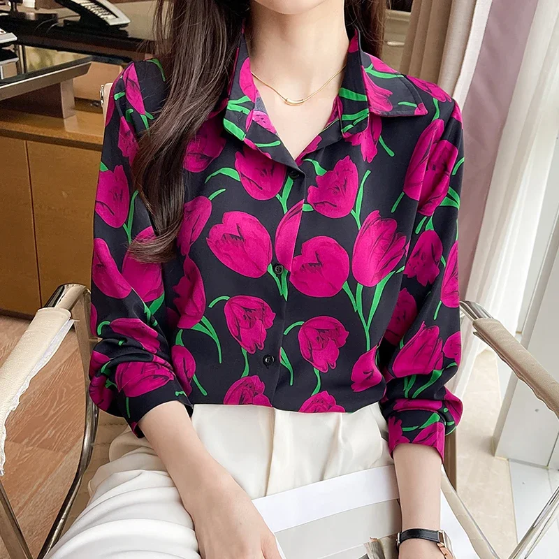 

New Arrival Ladies' Shirts for Elegant Style Women's Button-Down Tops with Graceful printing Spring Autumn tops blusa mujer