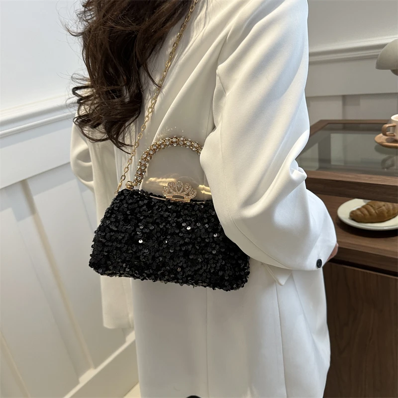 Sequins PU  Crossbody Bags Hasp Chains Women\'s Bags on Sale 2024 Brand Solid Sewing Thread Shoulder Bags Button Bolso Bandolera