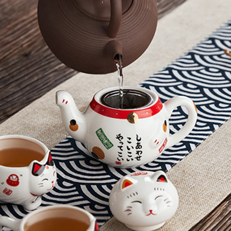 Cute Cat Teaware Series Sets Lucky Cat Tea Pot With 2 Tea Cups Sets Jingdezhen Porcelain Fortune Cat  Tea Service