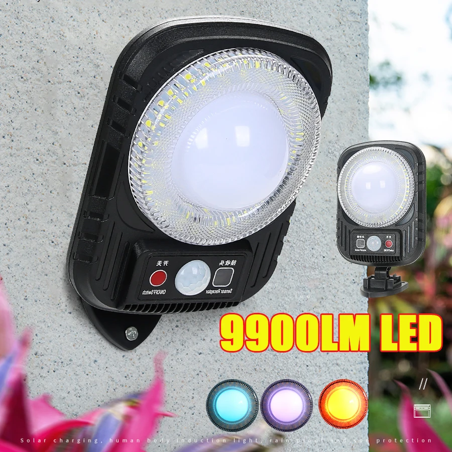 

9900LM New Solar LED Light Colorful Flame Lamp energy saving Home Lighting Waterproof Human Sensing Outdoor Garden Wall Lantern