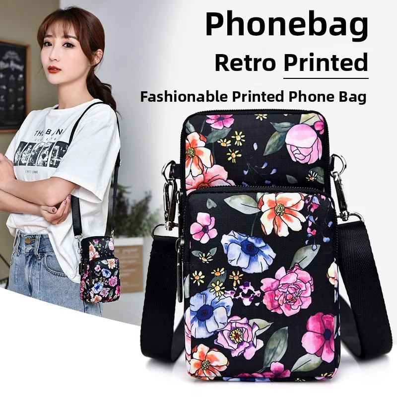 Dance Anti-Loss Mobile Phone Bag for Elderly Women Single Shoulder Hanging Bag Korean Style Functional Small Bag Zipper Closure
