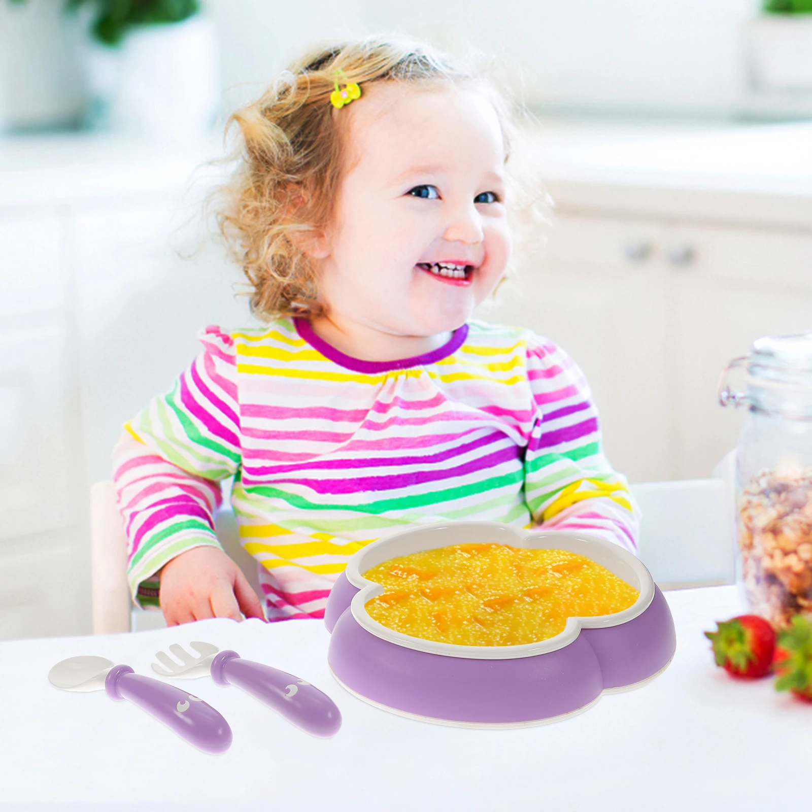 

Toddler Sucker Bowl Spoon Silicone Tableware Dinner Plate Suction Feeding Set Infant Toddler Spoon Fork Baby Bowl