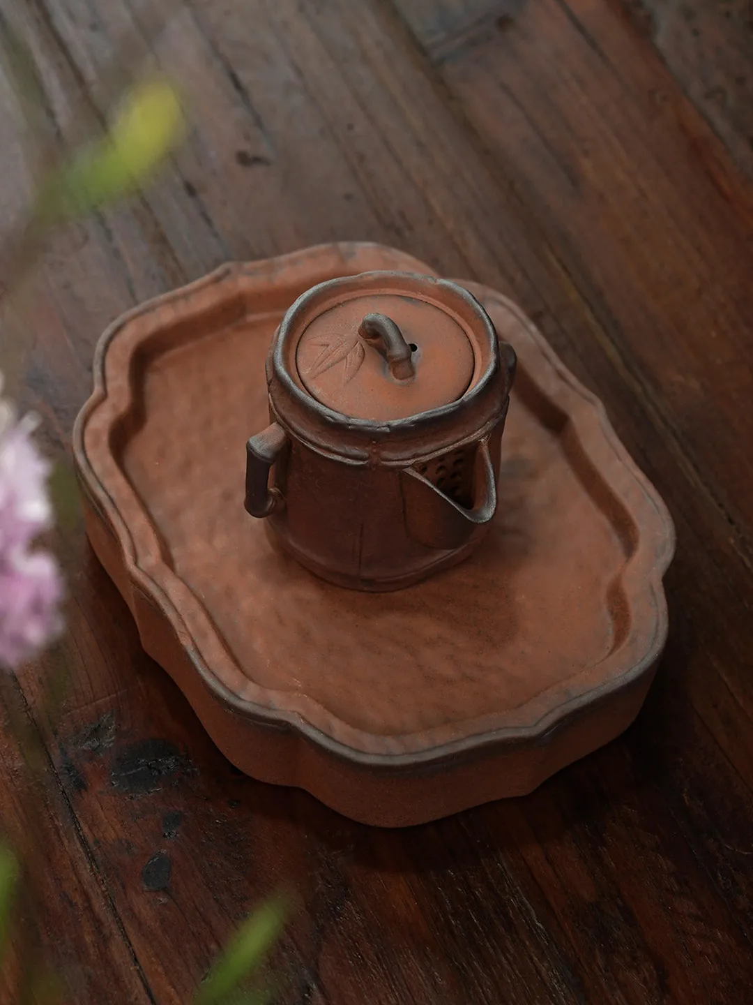 Rustic Ceramics Old Rock Mud Hibiscus Tea Pot Tray Chinese Style Gongfu Tea Set Tea Tray Tea Brewing Stage Tea Holder Tea Mat