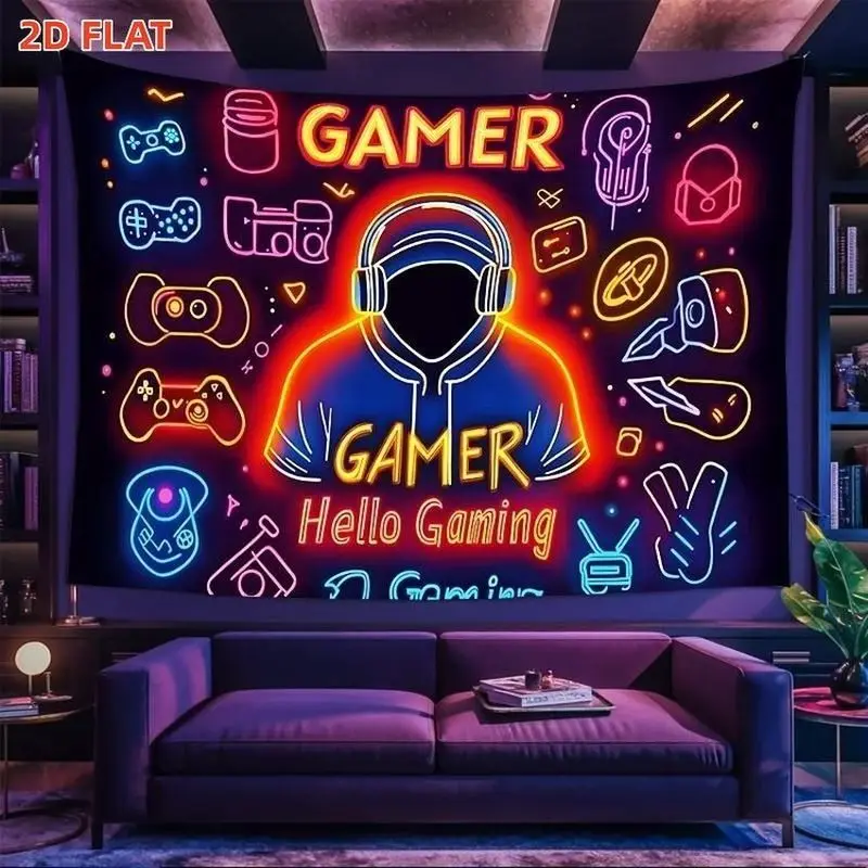 VIKAMA Gaming Neon Gamer Tapestry Game Controller Polyester Wall Hanging Aesthetic Bedroom Dorm Home Decor