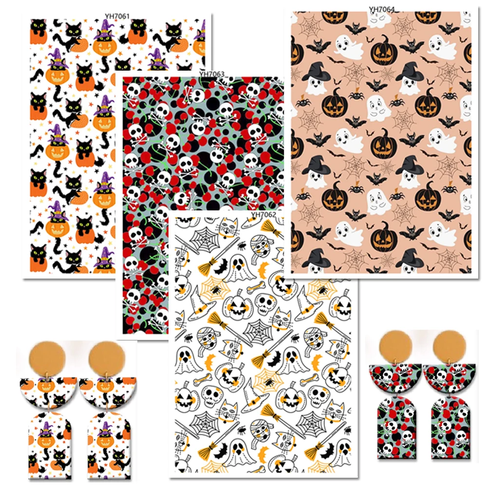 Autumn Pumpkin Halloween Polymer Clay Transfer Paper Water Soluble Disposable Stickers Printing Paper Earrings Making Decal