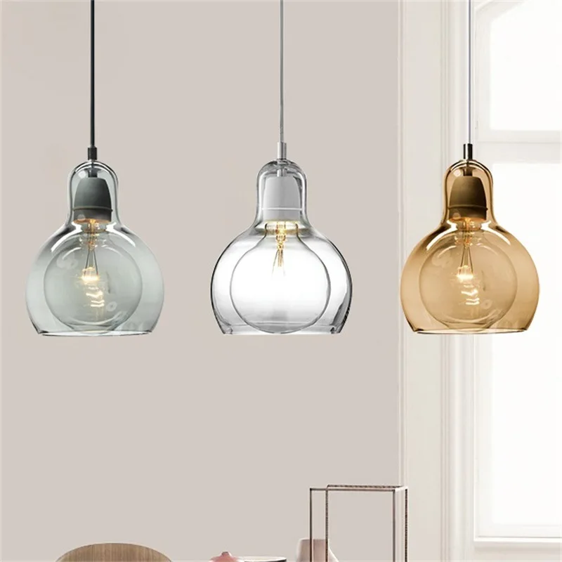 Modern Brief LED Pendant Lights Transparent/Gray/Abmer Glass Ball Bedroom Hanglamp E27 Living Room Dining Room Hanging Lamp