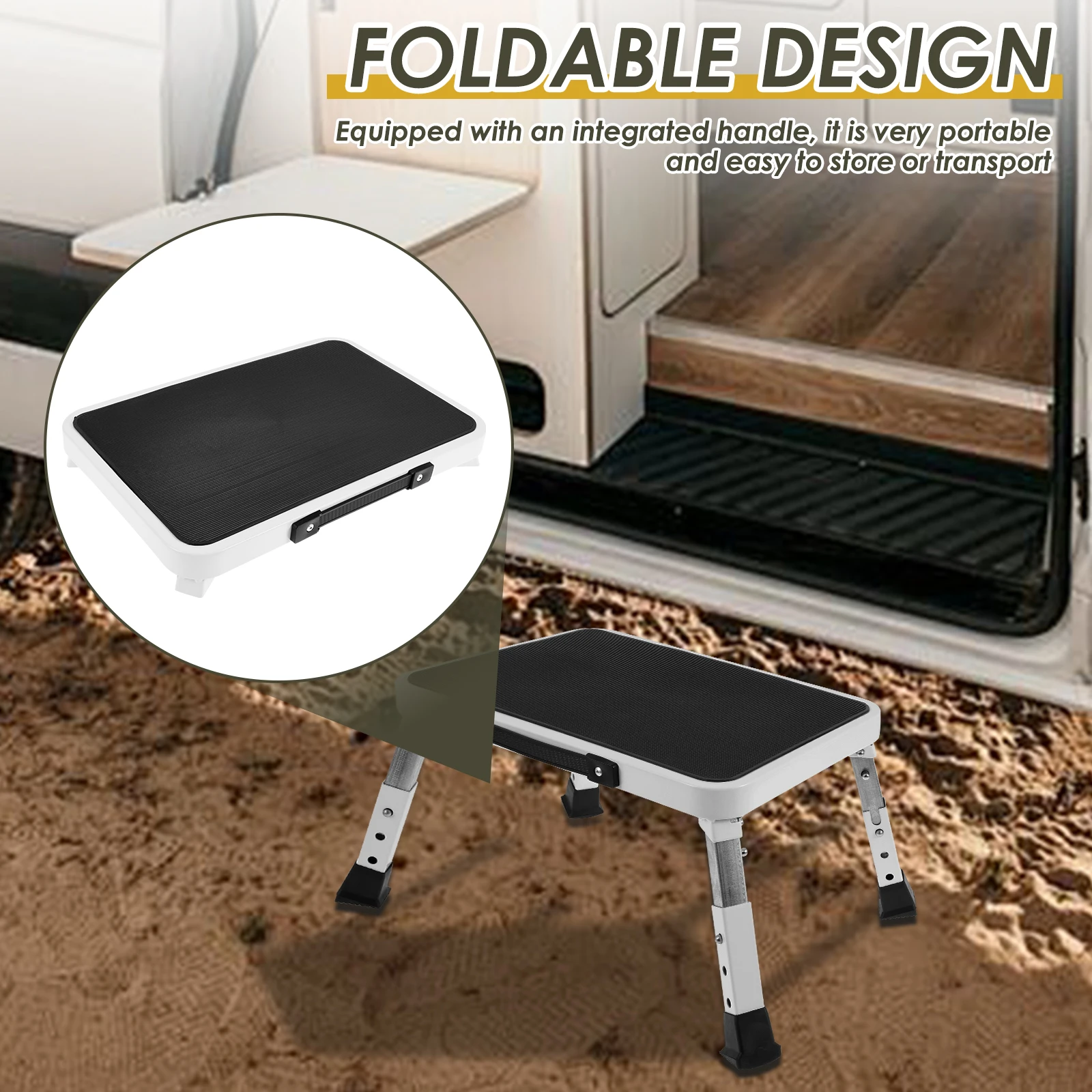 

Folding Step Stool Height Adjustable Step Stool with Nonslip Platform and Rubber Feet for Bathroom Kitchen Bedroom Office Garden