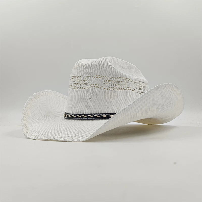Męski kartonowy kapelusz słomkowy z dużym rondem Western Cowboy Straw Hat dla mężczyzn i kobiet Letni kapelusz przeciwsłoneczny na zewnątrz Podwójnie wklęsły kowbojski kapelusz — zdjęcie 5