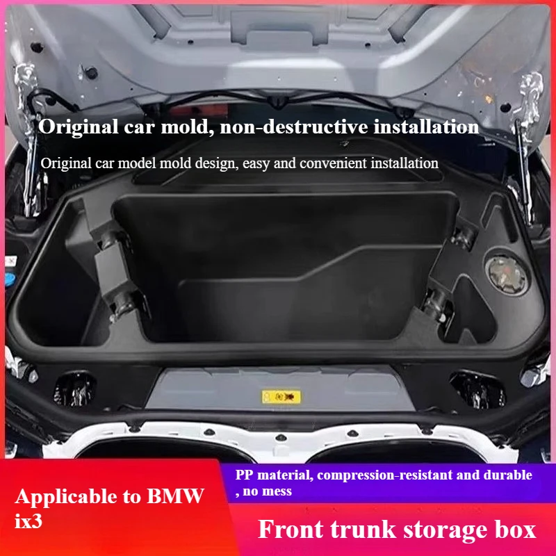 Car Engine Trunk Organizer Box For BMW IX3 2019-2026 2020 Left Rudder Engine Room Hood Storage Compartment Front Large Capacity