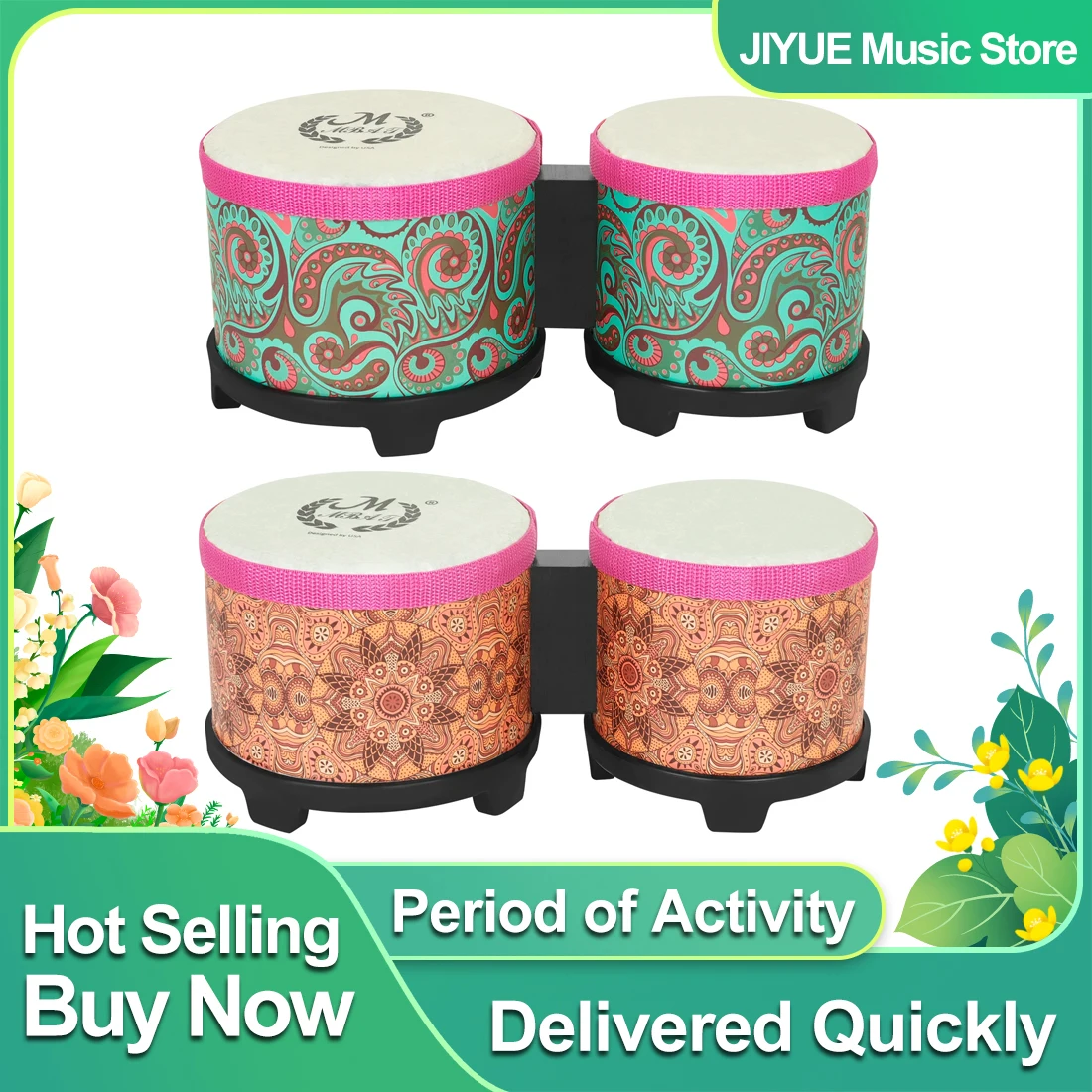 

M MBAT Бонго-барабан с аппликацией 5 дюймов + 6 дюймов, соединенные барабаны, бонги, бубен, ударный инструмент, традиционный африканский барабан