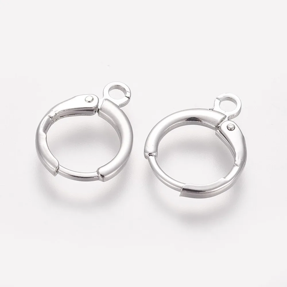 Brass Huggie Hoop Earring Findings with Horizontal Loops Long-Lasting Plated Lead Free Cadmium Free Real Platinum Plated 12Gauge