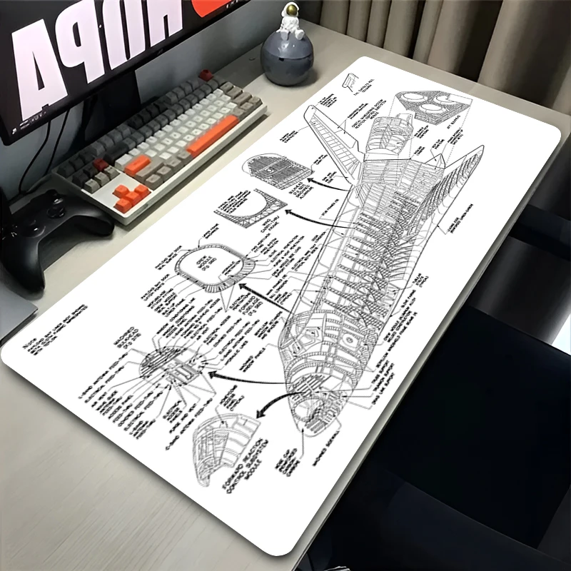 Mouse Pad Space Shuttle Pattern Extended Mouse Mat Computer Gaming Keyboard Pad HD Desk Mat with Non-Slip Base and Stitched Edge