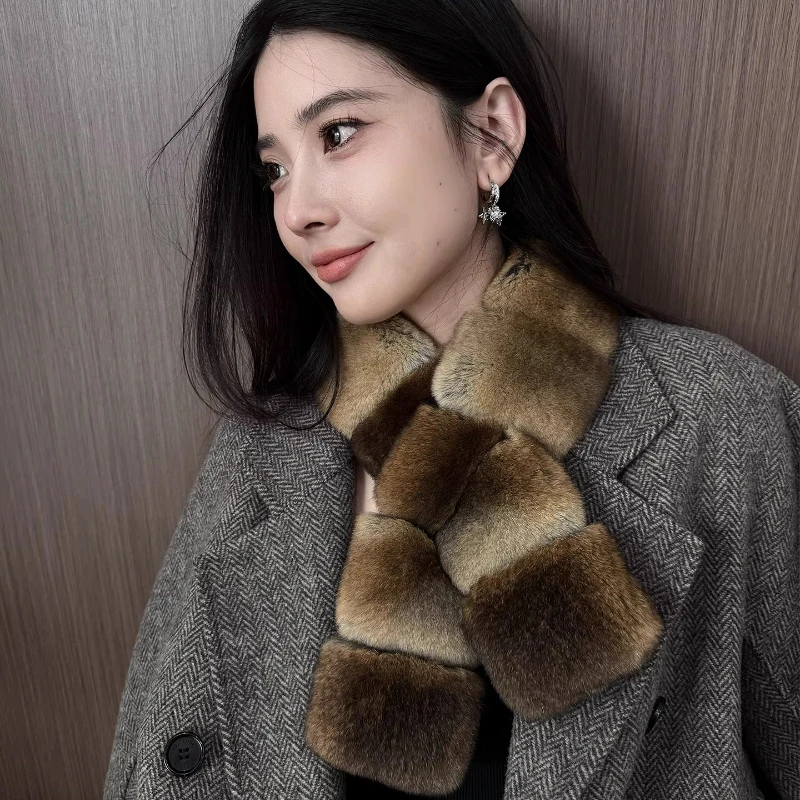 

2026 New Luxury Women Winter Scarf Real Rex Rabbit Fur Double Sided Keep Warm Female Fashion Accessory
