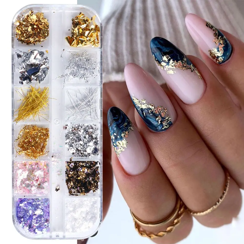 Girls Ins style Fragment Filament Silver Gold Foil Platinum Manicure Accessories 3D Nail Art Decorations DIY Nail Jewelry