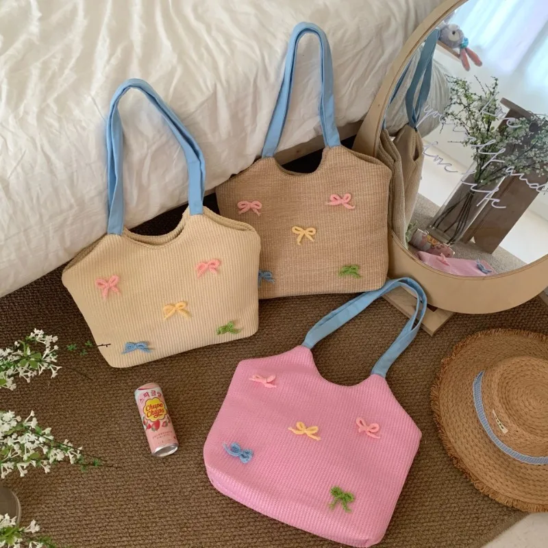 

Korean Fashion Cute Design Handbag Creative Design Jelly Color Student Girl Shoulder Bag Portable Straw Commuter Storage Bag