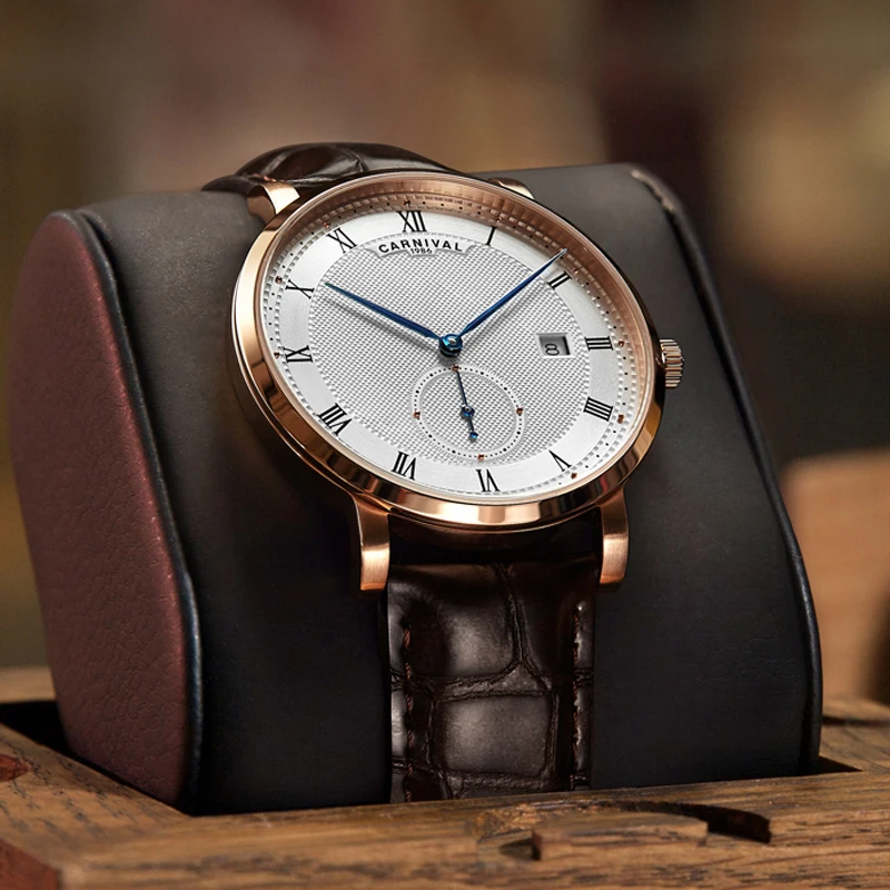 CARNIVAL Luxury Sport Automatic Mechanical Watch Unique 60 Second Design Waterproof Men Watch Leather Strap - view 4