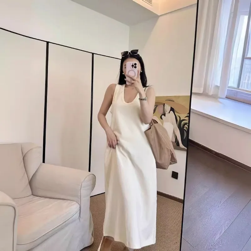 

Minimalist Square Neck Sleeveless Dress Slouchy Draped Loose Casual Solid Color Maxi Dress for Women