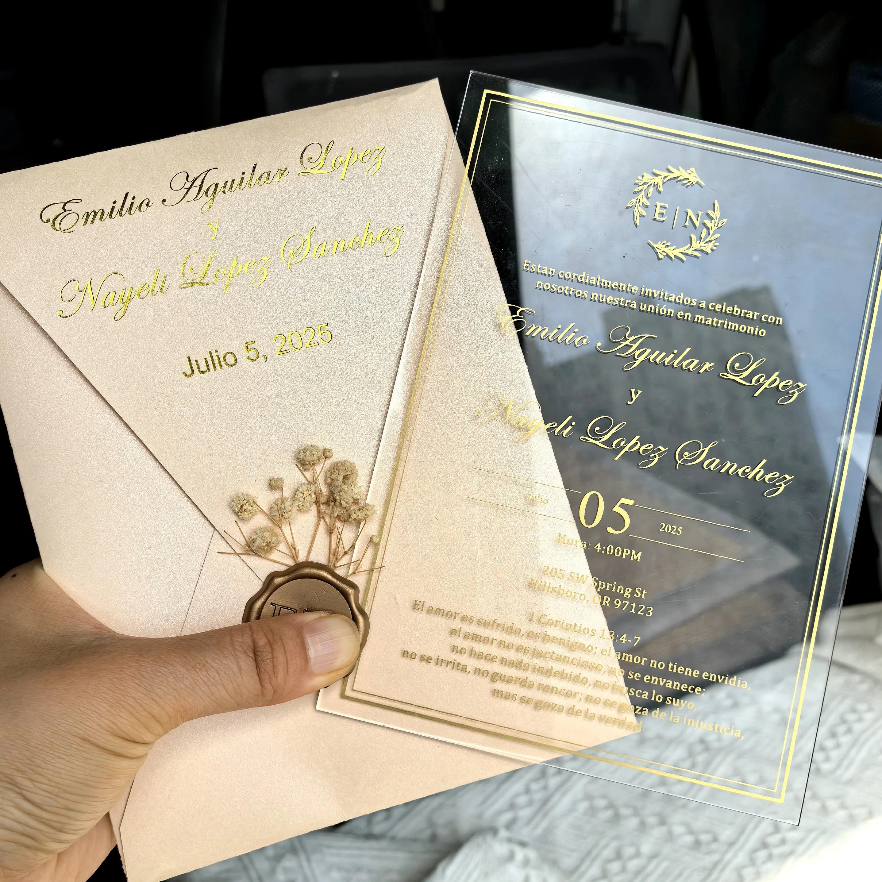 

1mm Custom Acrylic Wedding Invitation Envelope,Bridal Shower,Dry Seal,Custom Bar Mitzvah,15th Quinceanera Invitation Gold,Hebrew