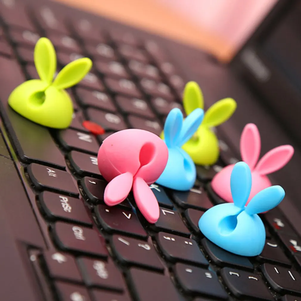 4pcs Flexible TPR Material Rabbit Ears Fixer Thread Management Device Data Line Desktop Finishing Convenient Fixing Clamps