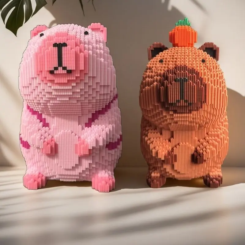 Super Cute Capybara Building Block Assembly Toy Kawaii Brown Pink Guinea Pig Puzzle 3D Ornament for Boys and Girls Birthday Gift