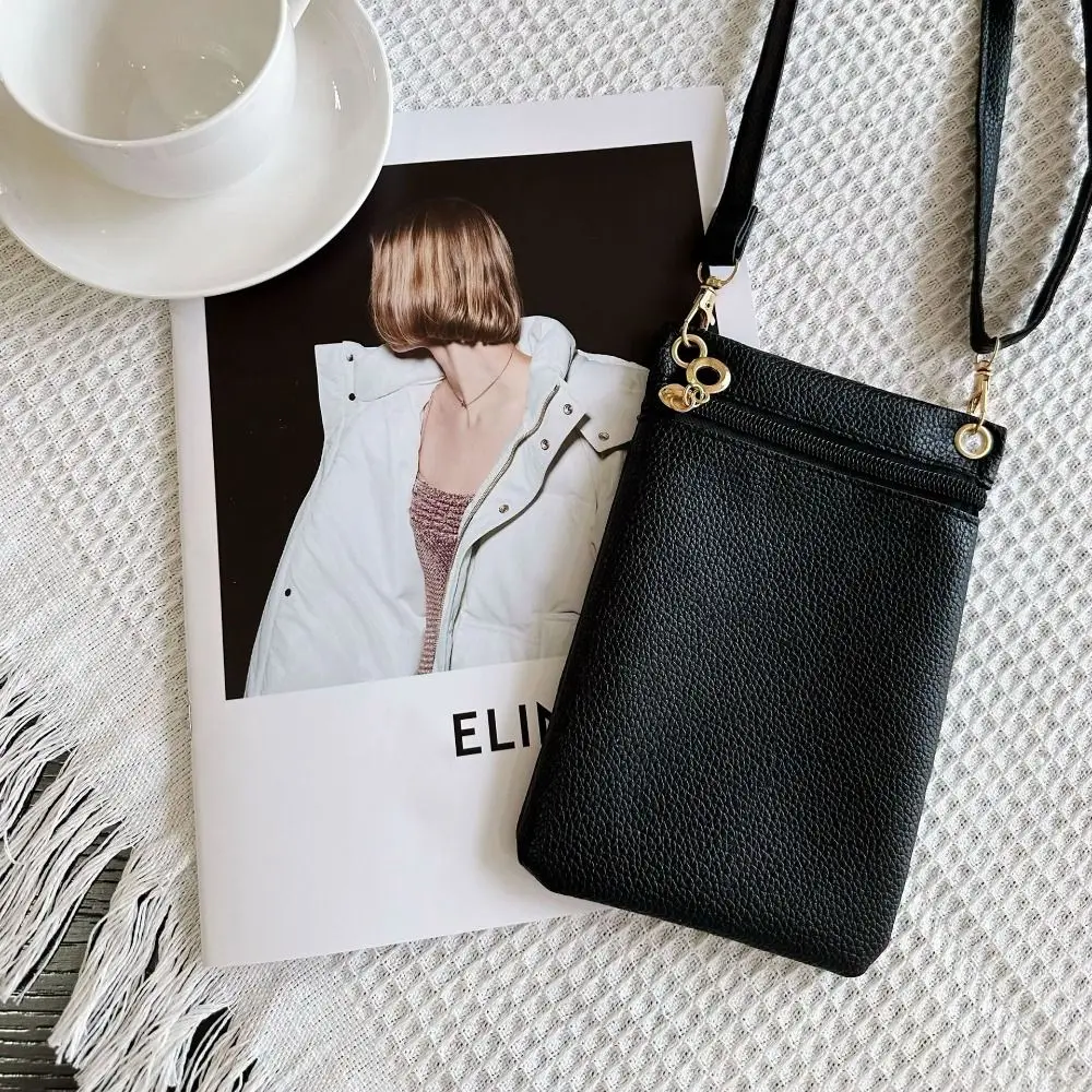 PU Litchi Pattern Mini Crossbody Bag Casual Wallets Shoulder Bag Mobile Phone Storage Bag Sweet Color Single Shoulder