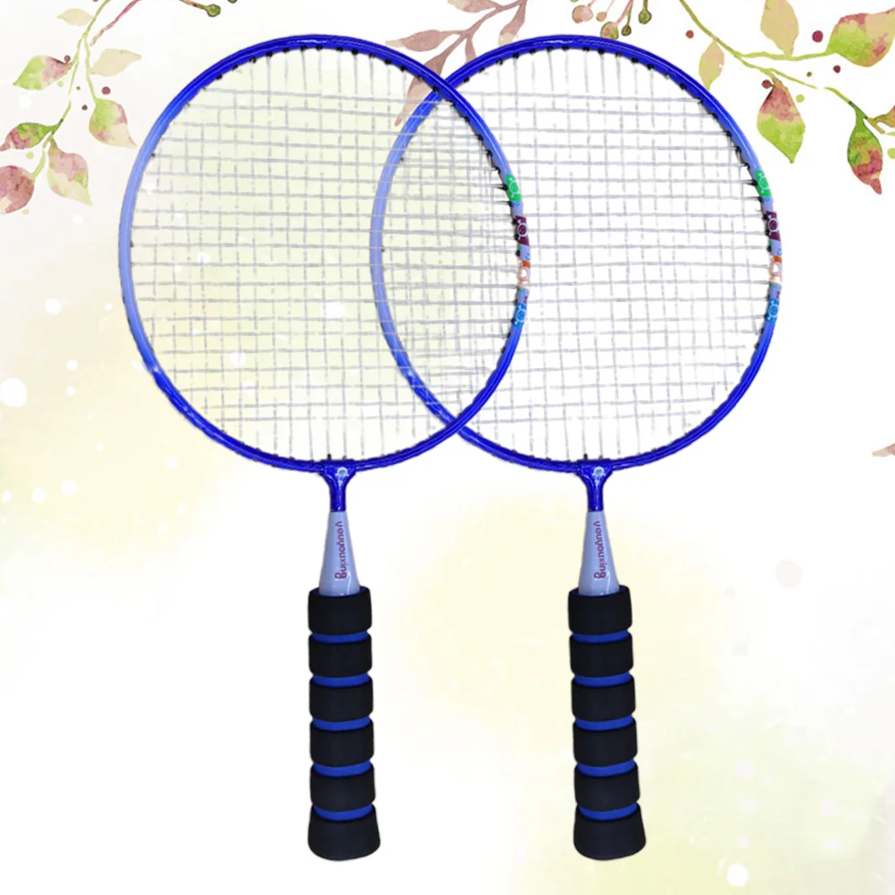 1 Pair Light Weight Battledore Portable Badminton Racket Leisure Toys Funny Badminton for Outdoor (Blue)