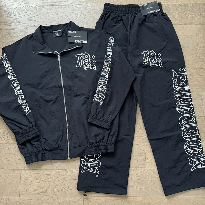 

Mixed Emotion Embroidered Long Coat Jacket Loose Straight Leg Pants Men's Women's Casual Sportswear Set Autumn Long Sleeve