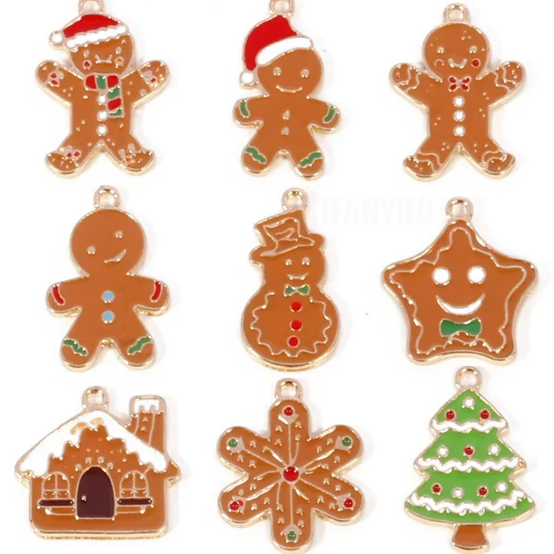 10Pcs Zinc Alloy Oil Drop Enamel Creative Christmas Gingerbread Charms Pendant For Earrings Necklaces Jewelry Making Accessories