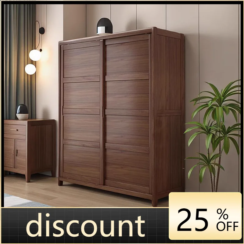 LMM household bedroom solid wood sliding door log storage cabinet rental room sliding door