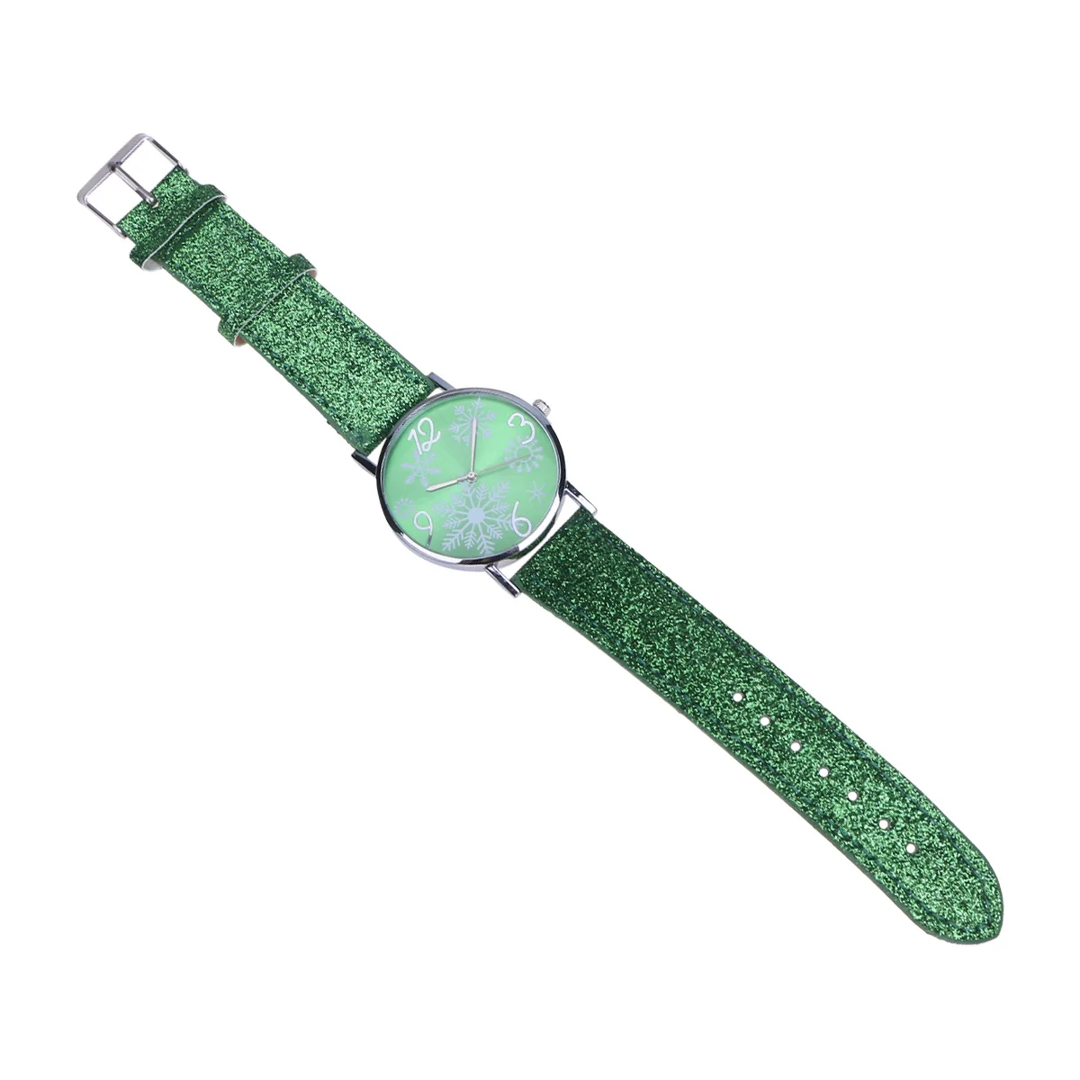 ساعة عصرية للنساء لعيد الميلاد بنمط ندفة الثلج بمينا أخضر وحركة كوارتز وساعة يد أنيقة مصنوعة من خليط معدني للحفاظ على الوقت الدقيق #2