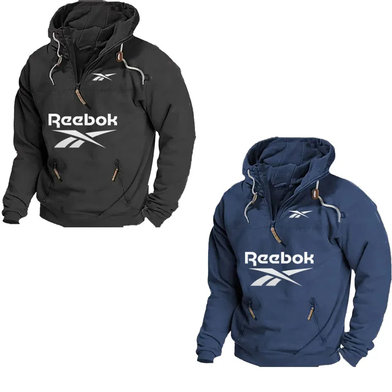 Reebok Men's Winter-Spring Warmth Hooded Sweatshirt - Daily Outdoor Multi-Pocket Zippered Comfortable Top - Solid Color Classic view 6