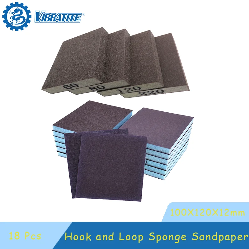 100 x 120 x 12 mm Klettschwamm-Schleifpapier, 18 Stück zum Polieren und Schleifen von Holz, Farbe, Metall, Küche, Kunststoff, Trockenbau