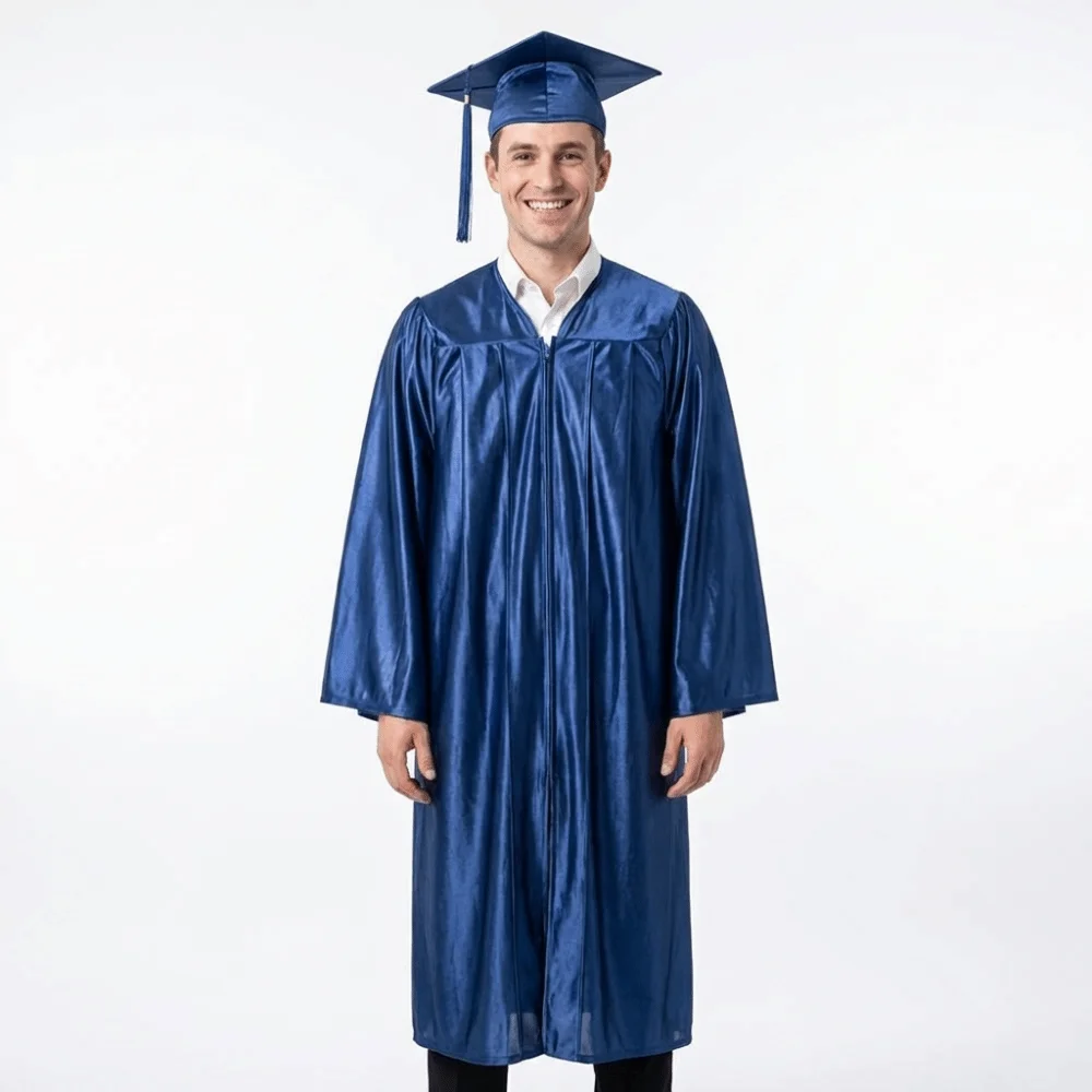 

2Pcs/Set V Neck Graduation Robe Set with Tassel Loose Graduation Cap Graduation Party Zipper Closure Bachelor Gown Graduation