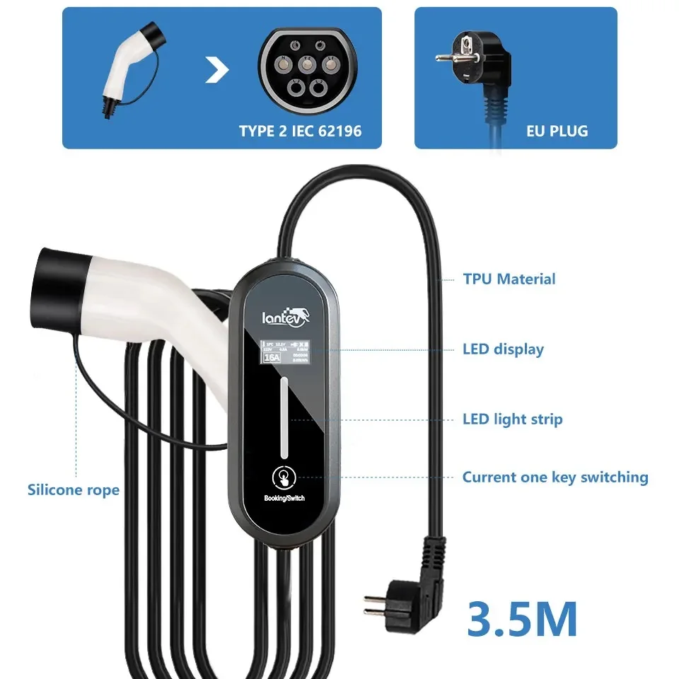 IANTEV MT10 PLUS Electric Car Charger TYPE 2 3.5KW EV Charging Cable TYPE 1 EV Charger Station Wallbox EVSE