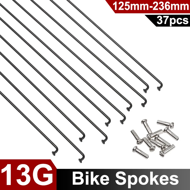 

37Pcs/Lot 13G Black Bike Spoke 2.2mm Diameter Carbon Steel MTB Bicycle Wheel Spokes 125‑236mm with Nipples Bicycle Accessories