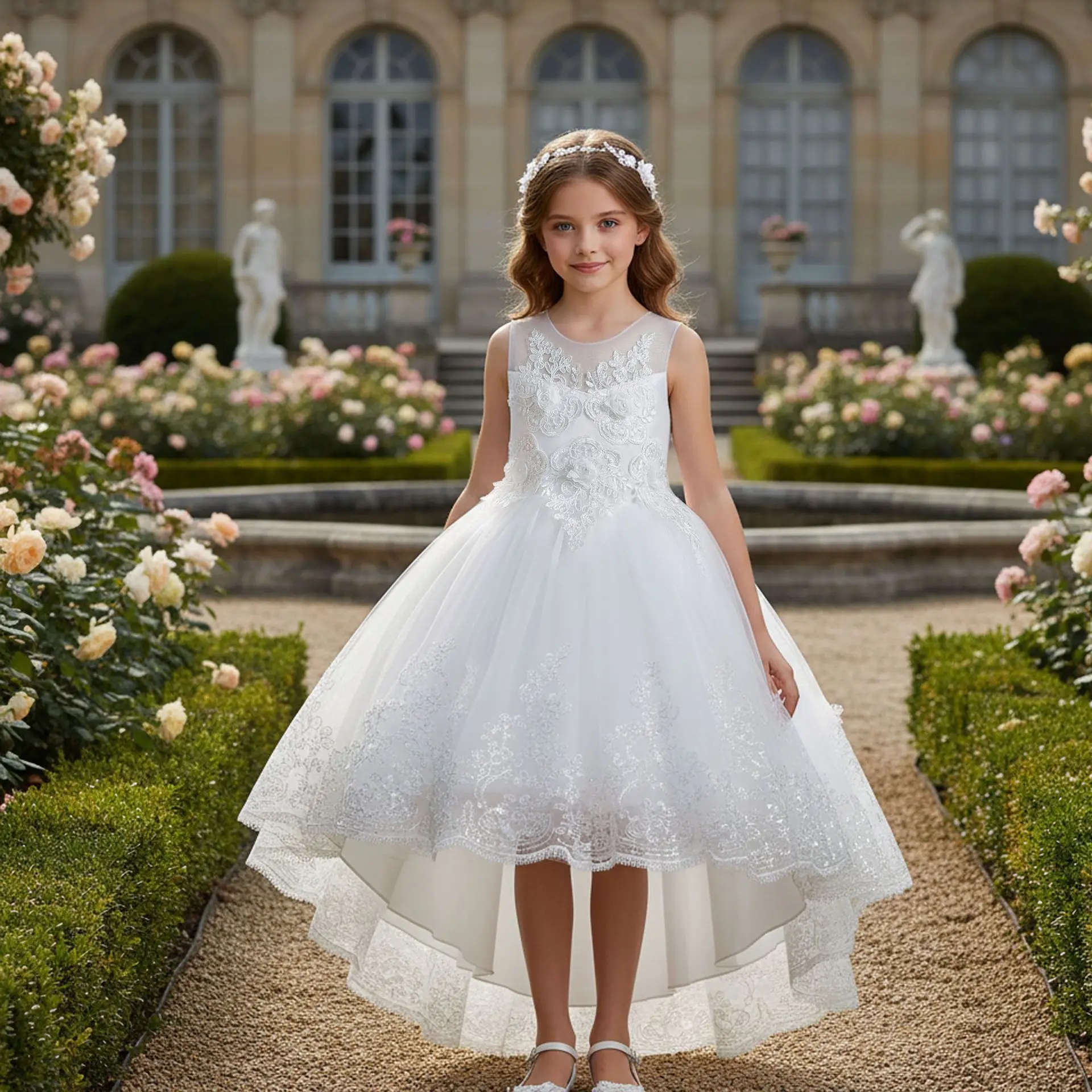 

Белое платье принцессы для девочек на свадьбу, подружку невесты, детское первое причастие Платье принцессы для подростков, бальное платье с цветочной вышивкой на день рождения