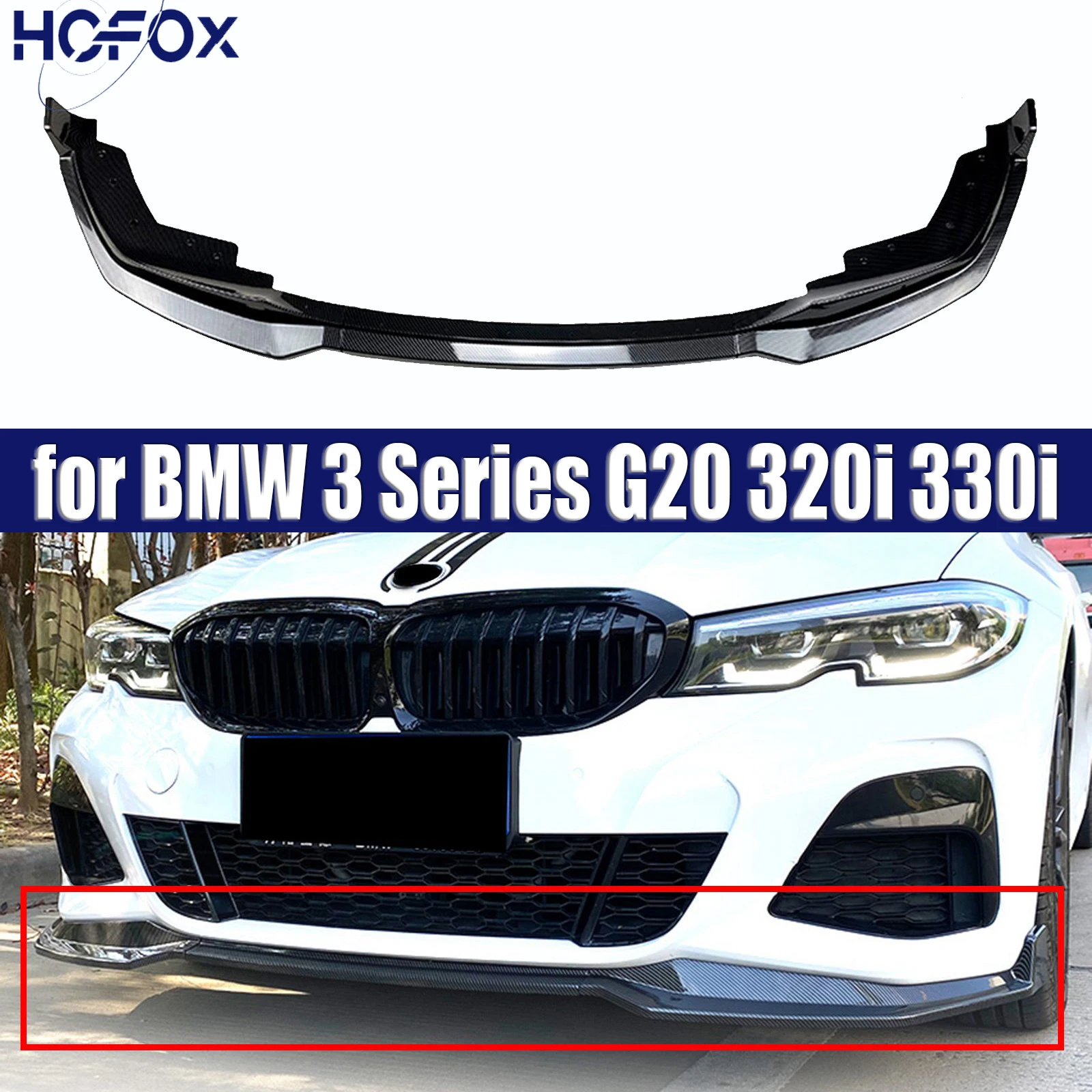 

Front Bumper Lip Spoiler Diffuser Splitter Chin Trims Protector for BMW 3 Series G20 320i 330i 2019-2022