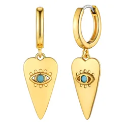 Copper Long Pattern Evil Eyes S925 Silver Needle Dangle Hoop Earrings for Party Birthday gifts