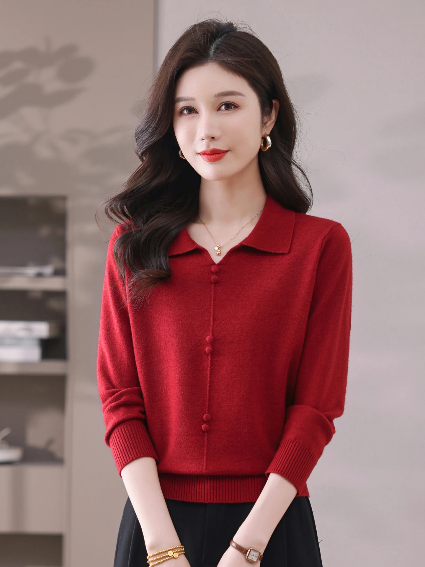 

Fashionable Woolen Mommy Autumn Outfit Top Set Wedding Ceremony Elderly Large Size Women's Clothing Elegant Small Shirt Set