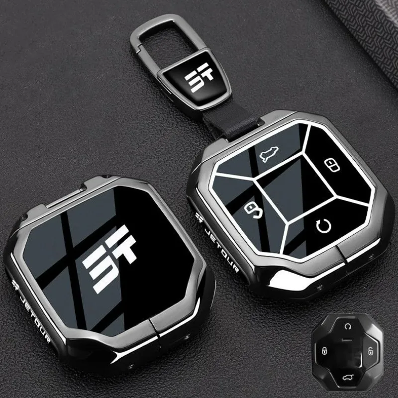 For JETOUR Traveler T2 2023 2024 2025 Car Key Case Bag Keychain Zinc Alloy Protective Cover Smart Remote Key Shell Accessories