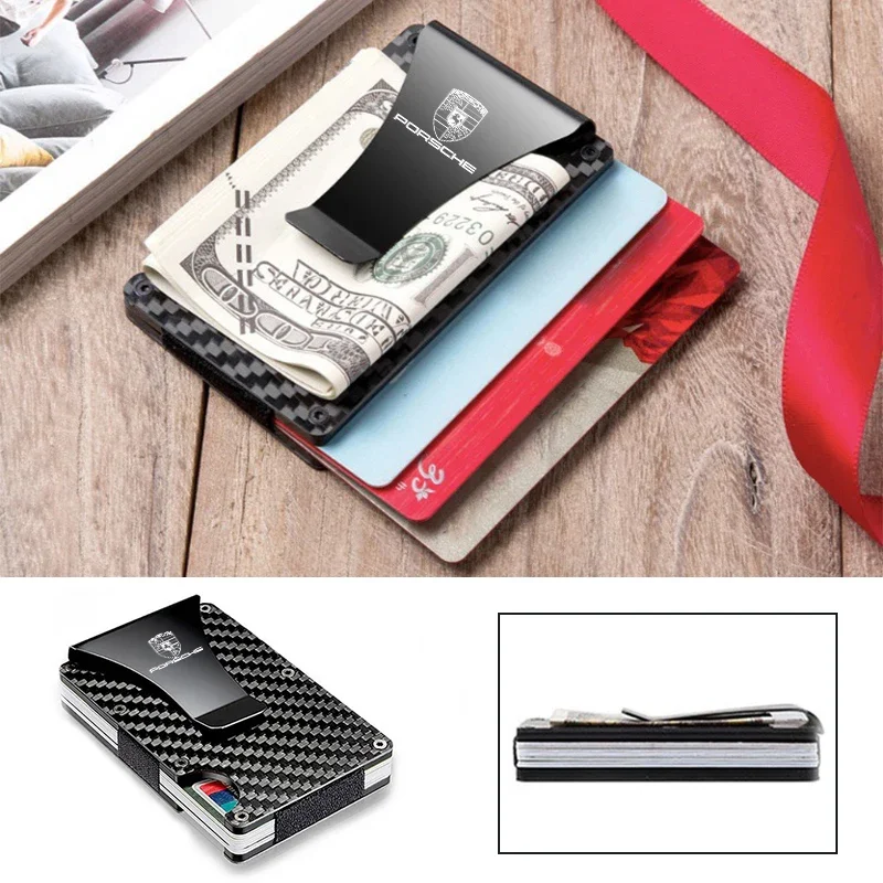 Carbon Fiber Metal Money Clip Cash Clamp Wallet Card Folder Holder For Porsche 911 Cayenne Panamera Macan Boxster Carrera-GT 928