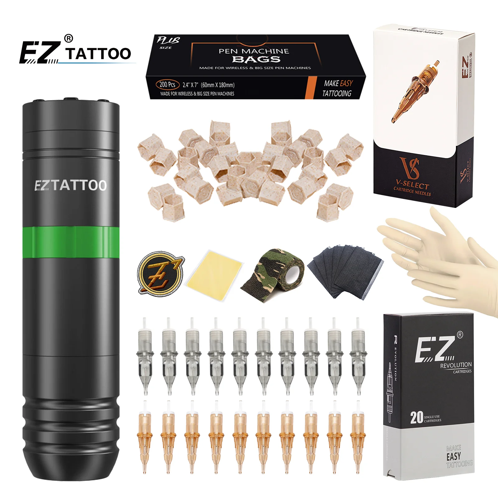 Ez kits de tatuagem rodízio cartucho sem fio máquina de tatuagem caneta com 40 pçs ez cartucho agulhas de tatuagem para tatuagem maquiagem permanente